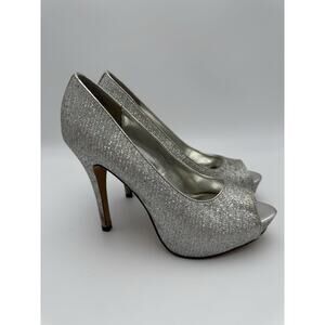 Worthington Silver Glitter Peep Toe High Heels Size 7